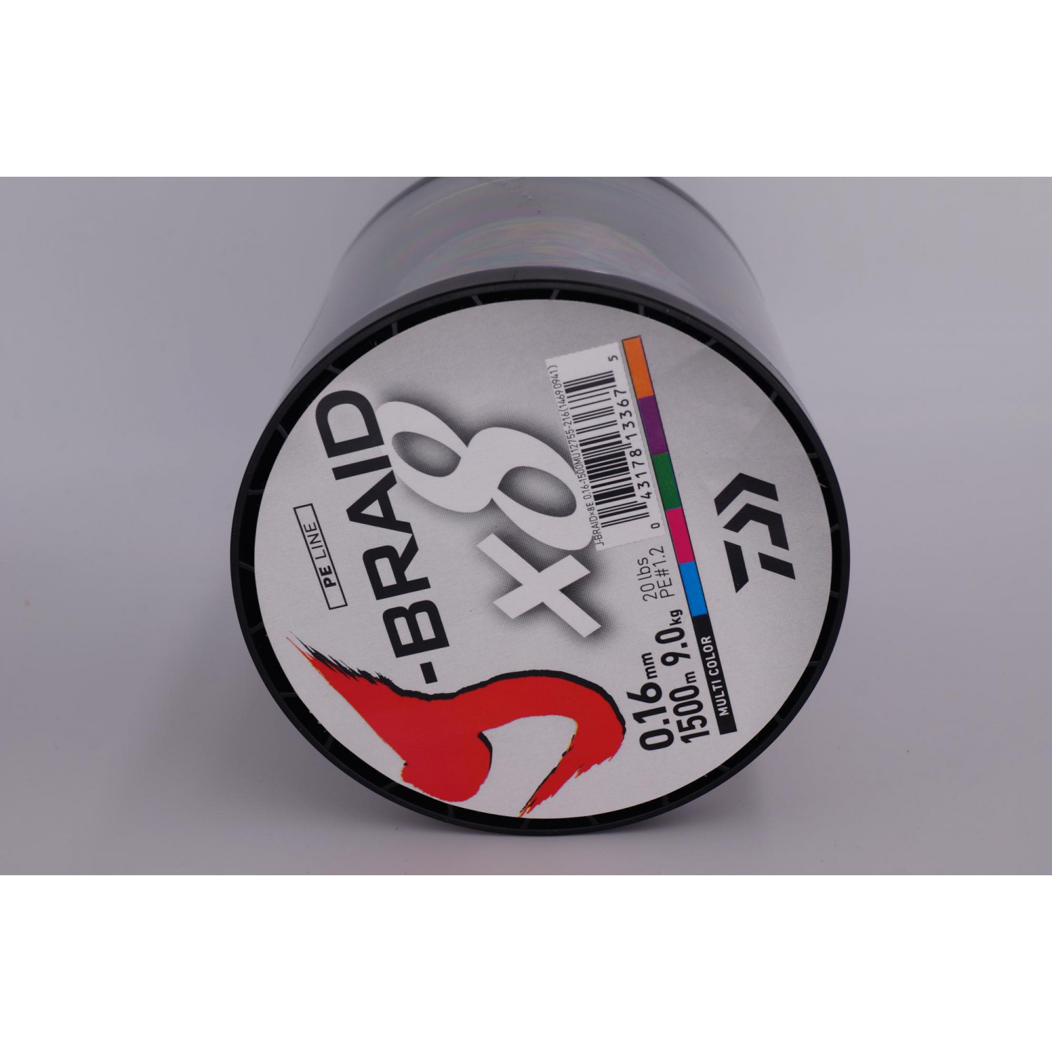 Daiwa J-Braid X8, multicolor, 0.16mm, 9.0kg / 20.0lbs, 1500m - round  braided line, traces of use, length unknown